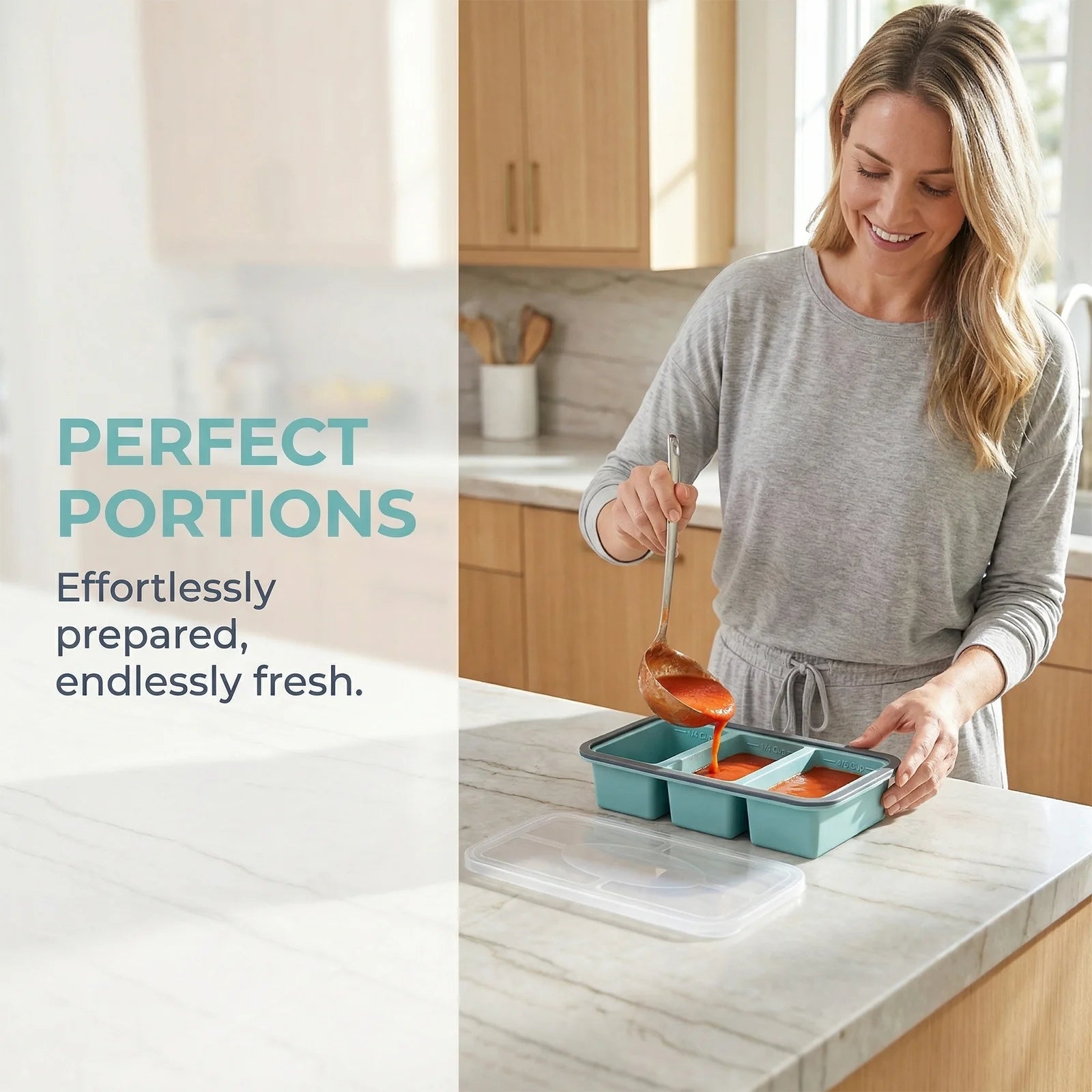 Silicone Freezer Soup Cube Tray with Lid BPA Free Food Storage Meal Prep Mold – Grey