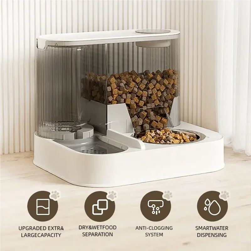 Pet Feeder 2L Automatic Water Dispenser Double Bowl Gravity Fed Food Storage Station - Yellow