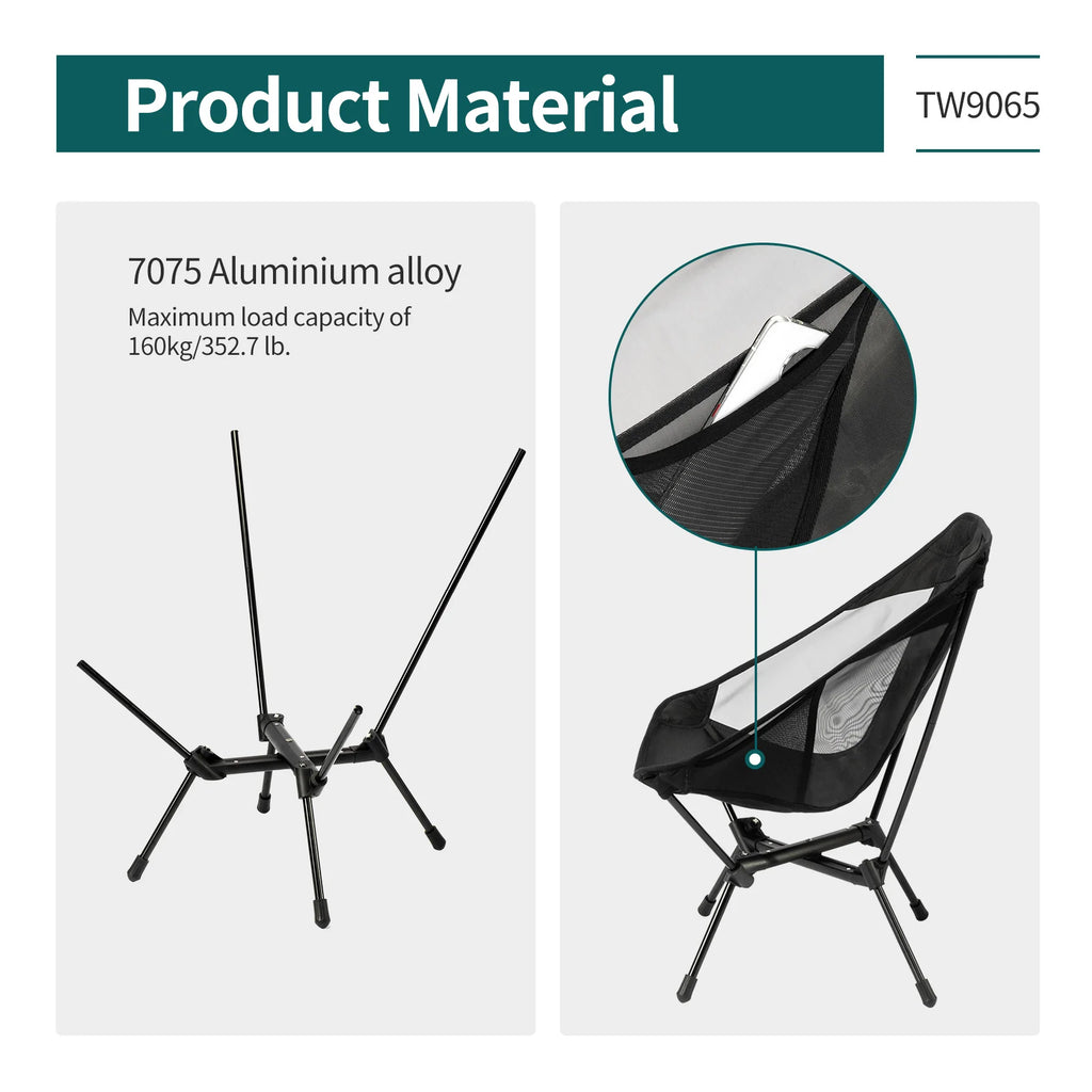 Camping Chair Ultralight Folding Outdoor Relax Chair with Storage Bag - Khaki