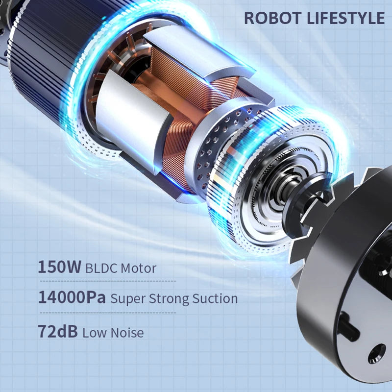 Steam Vacuum Cleaner 14000Pa Cordless Wet Dry Floor Washer with Self-Cleaning and Steam Function