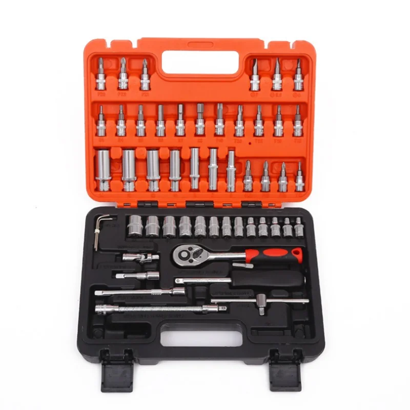 Socket Wrench Set 53 Piece Multi Function Heavy Duty Ratchet & Sleeve Repair Tool Kit with Storage Box