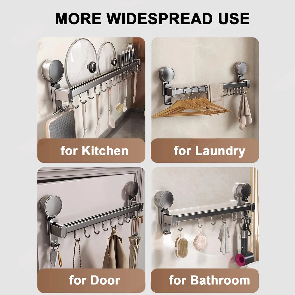 Kitchen Shelf 30cm Wall Mounted Drainage Storage Rack with 6 Hooks No Drill Installation