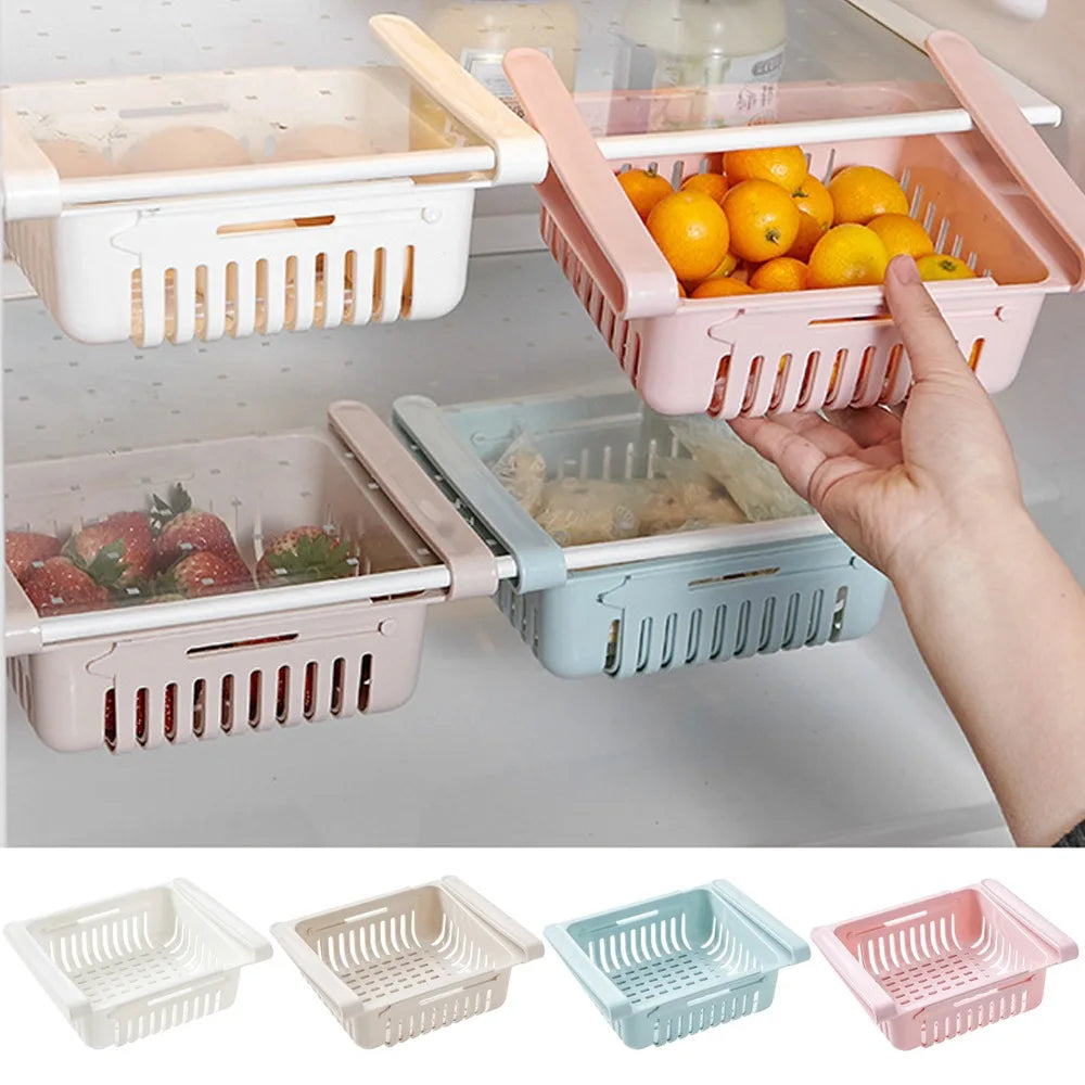 Fridge Organizer 28.5cm Retractable Storage Drawer - Pink