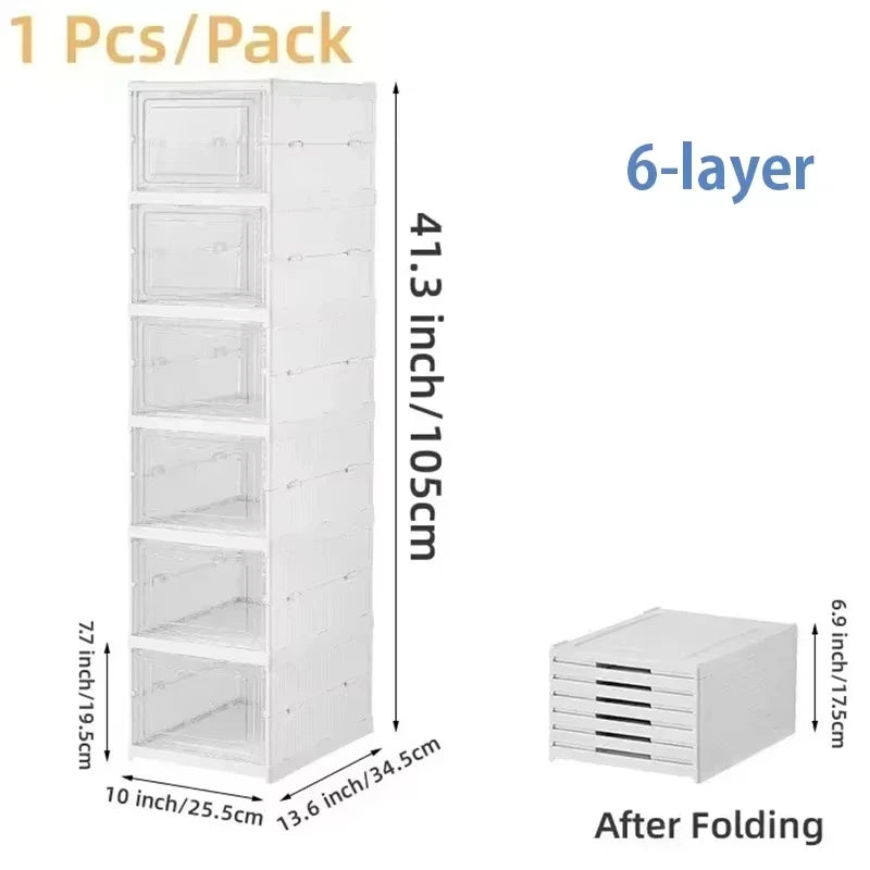 6-Tier Foldable Shoe Storage Cabinet with Transparent Door Stackable Dustproof Organizer