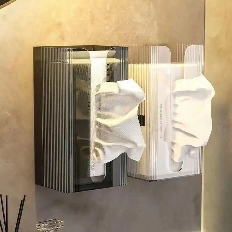 Wall Mounted Tissue Box Holder Drill Free Facial Tissue Dispenser Bathroom Kitchen Wipes Organizer – White