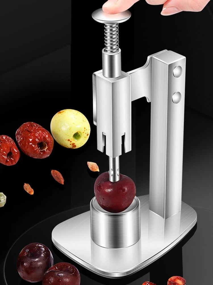 Stainless Steel Fruit Corer and Seed Remover Manual Cherry Olive Date Pitter Tool – Silver