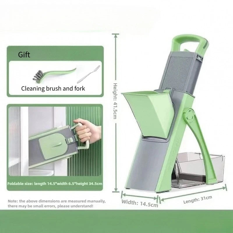 Multifunctional Vegetable Chopper Adjustable Food Slicer Julienne Dicer French Fry Cutter - Green
