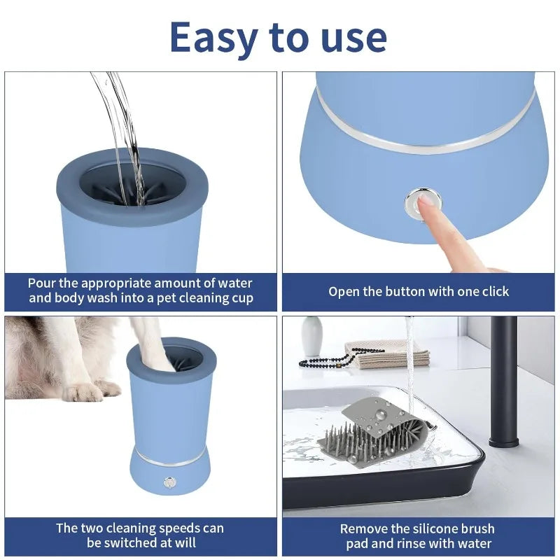 Dog Paw Cleaner 17 cm USB Rechargeable Automatic Washer with 2 Speeds and Removable Brush - Blue