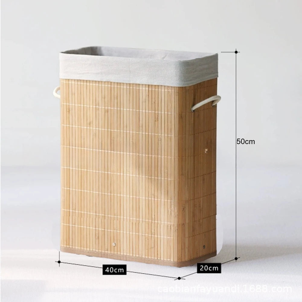 Laundry Basket Foldable Bamboo Storage Hamper with Lid for Clothes Organisation