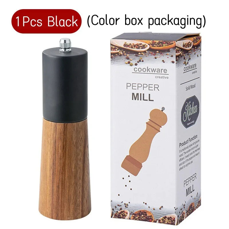 Manual Salt and Pepper Grinder Solid Wood Adjustable Ceramic Spice Mill 15cm – Black