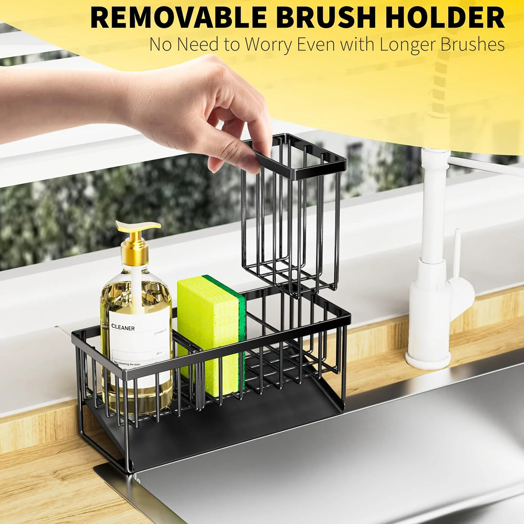 Sink Caddy 304 Stainless Steel Self Draining Sponge and Brush Holder - Black