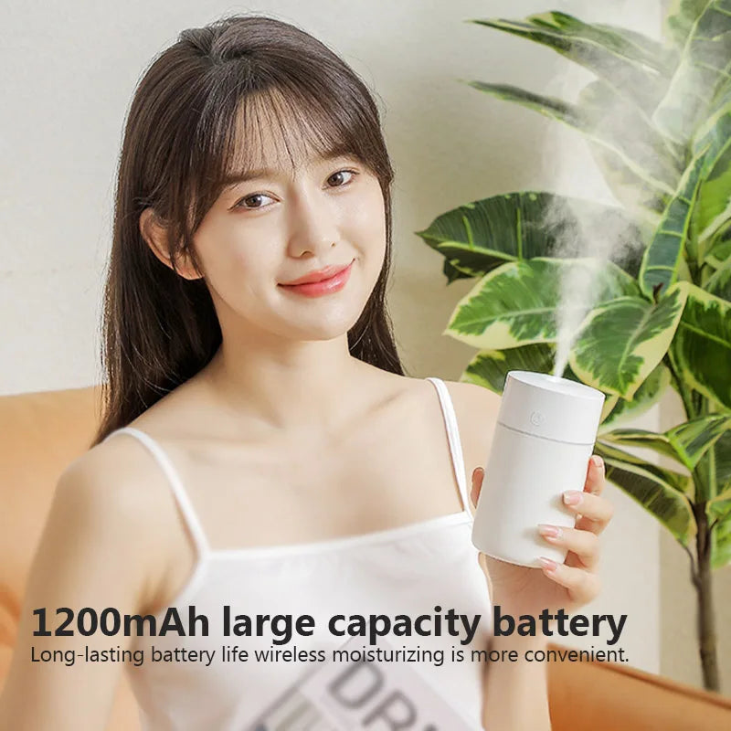 Portable Humidifier 230 mL USB Rechargeable Cordless Mist with Light - Black