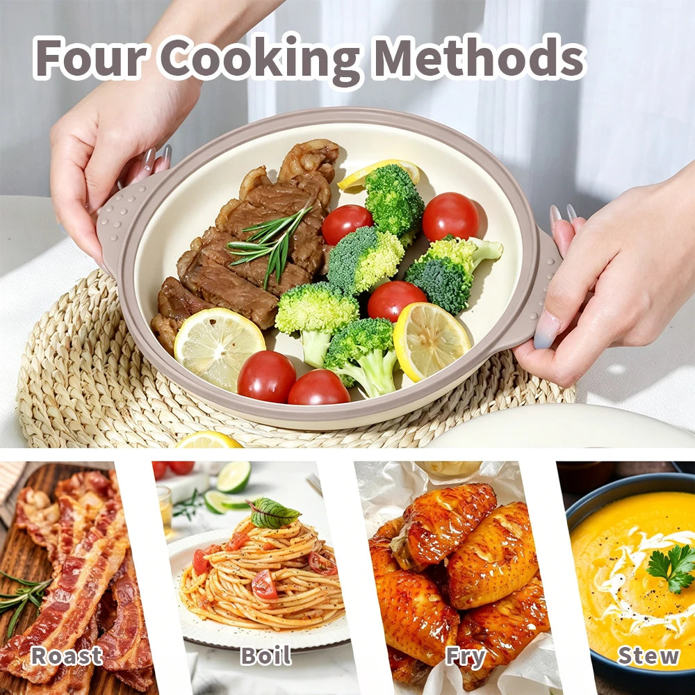 Frying Pan Microwave Cooking Pan with Glass Lid for Grilling and Cooking
