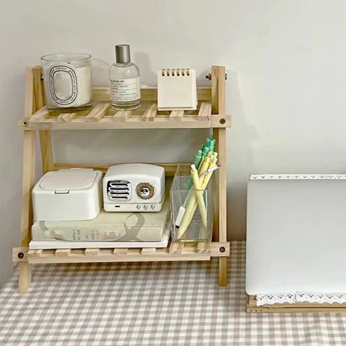 Wooden Desktop Storage Rack 2 Tier 35cm Space Saving Desk Organiser Shelf for Home Office Study