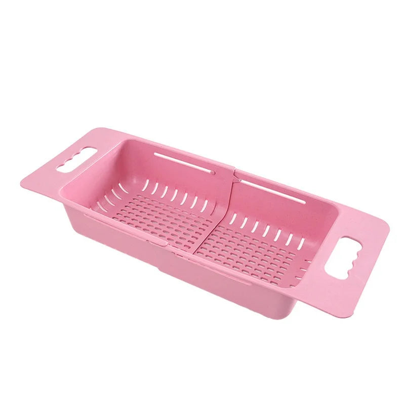 Adjustable Dish Drainer Sink Basket Extendable Vegetable Fruit Colander – Pink