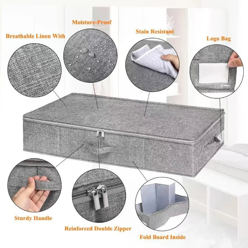 Under Bed Storage Box 76 × 40 × 17 cm Foldable Fabric Organiser with Lid - Grey