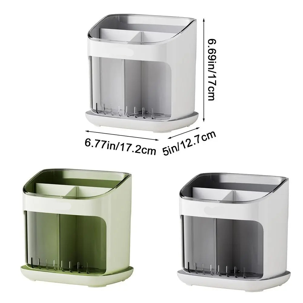 Large Capacity Chopstick Holder Cutlery Organizer with Drainage Tray and Detachable Storage Box – Green