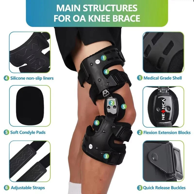Adjustable Knee Brace Support Heavy Duty Hinged Stability Trainer for ACL Meniscus Joint Protection - Right