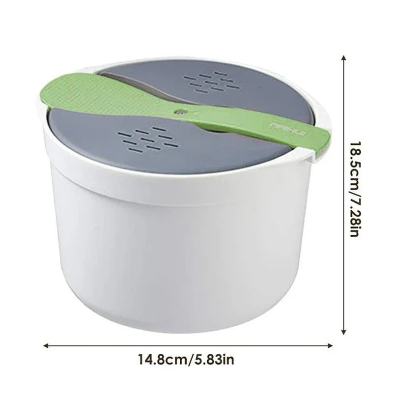 Microwave Rice Cooker Bento Lunch Box Food Steamer with Lid Portable Food Container – Green
