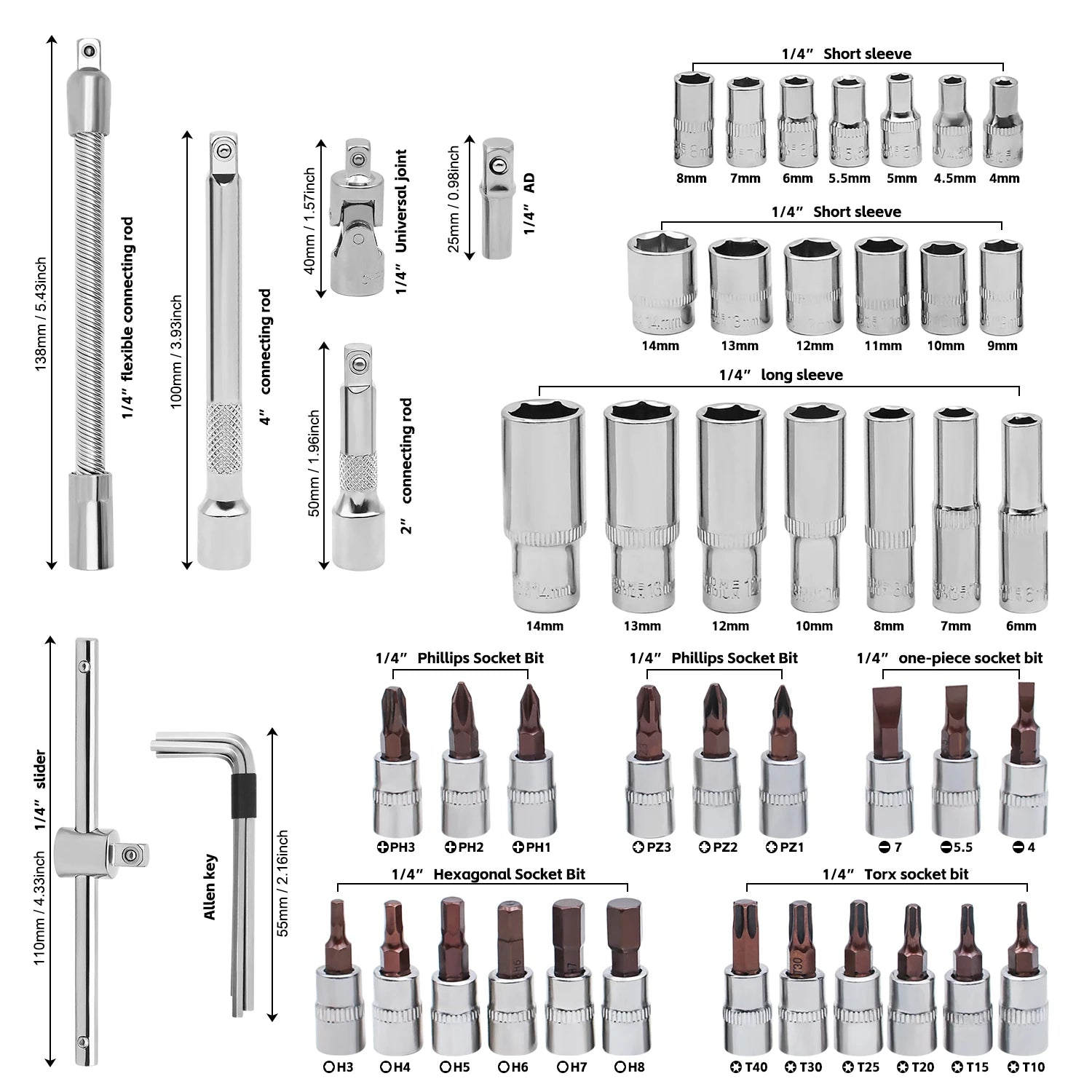 Socket Ratchet Wrench Set Heavy Duty 53pcs 1/4 Drive Multi Function Tool Kit with Storage Case