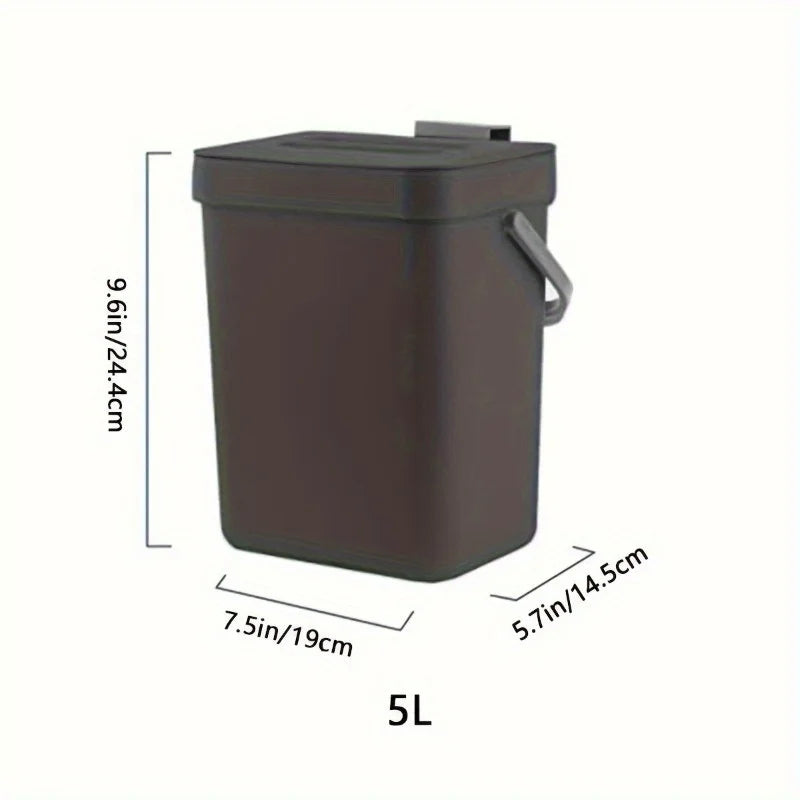 Rubbish Bin 5L Quiet Close Lid Small Rectangular Benchtop Waste Bin - Black