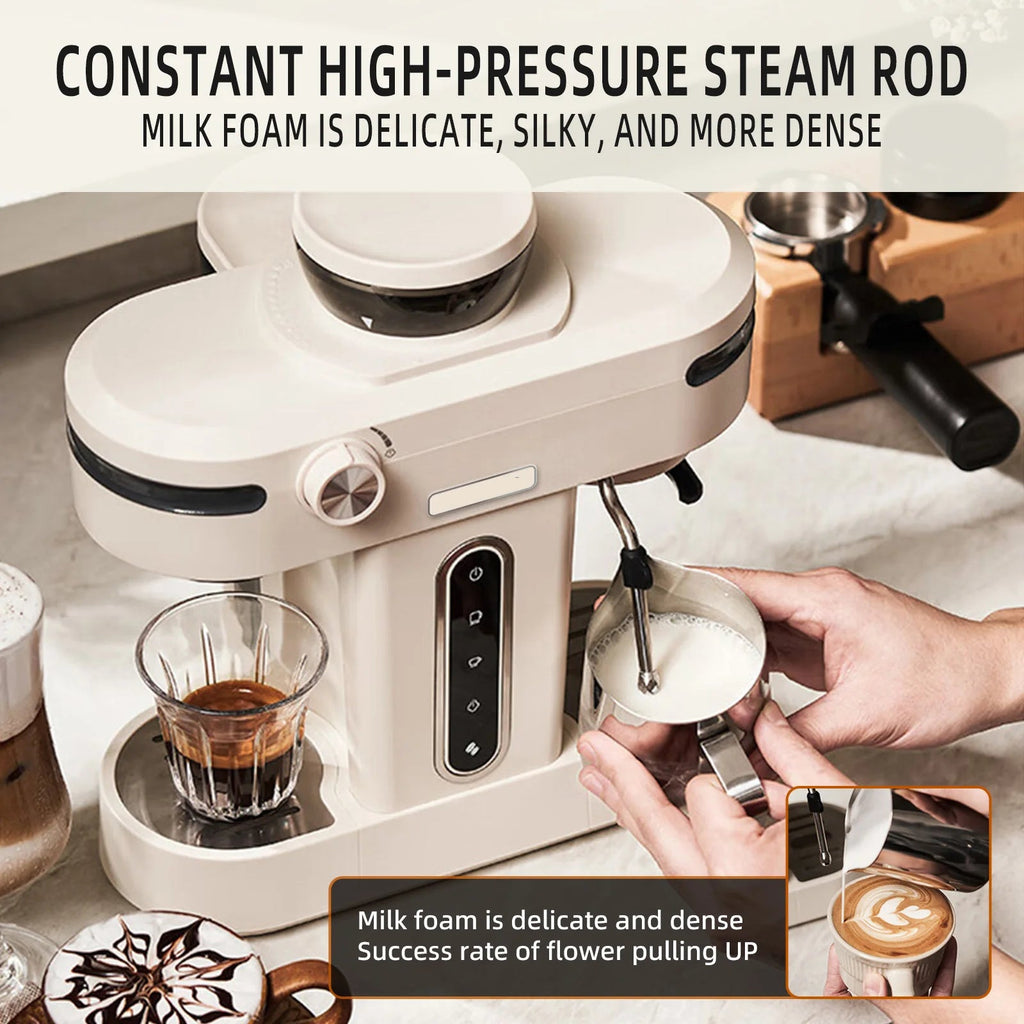 Coffee Machine Semi Automatic Espresso Maker with Integrated Grinder and Steam Wand – Black