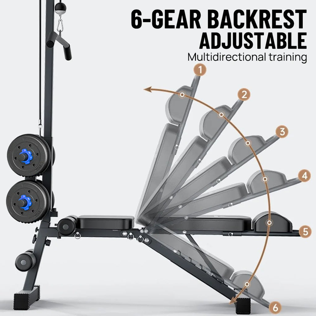 Multi Function Weight Bench Foldable Adjustable Strength Training Bench with Lat Pulldown – Black