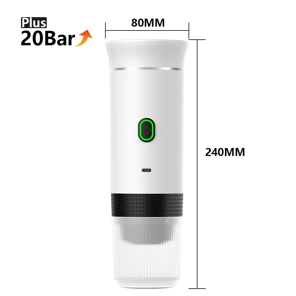 Wireless Portable 3-in-1 Espresso Coffee Machine for Car, Home, and Travel - White