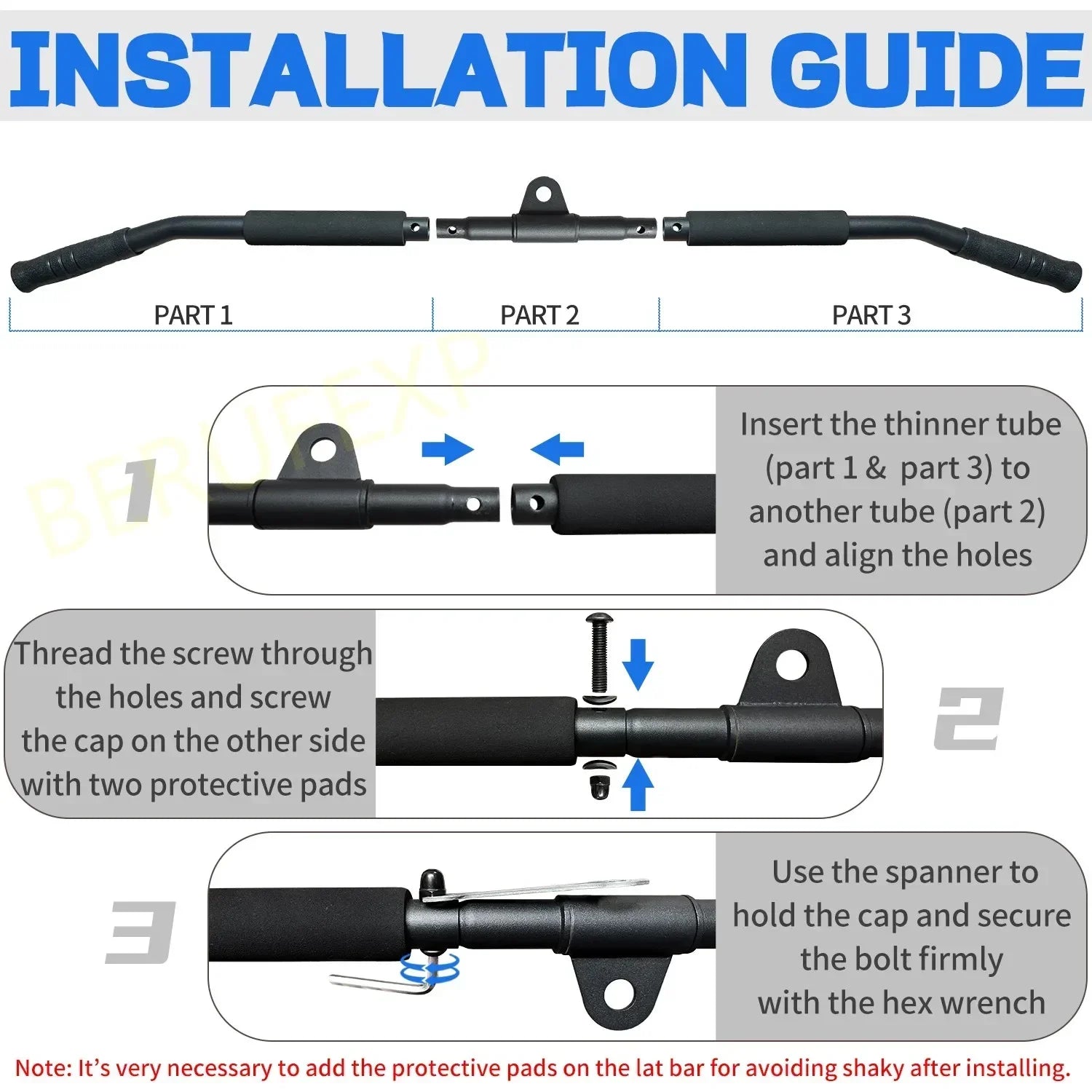 Lat Pull Down Bar 100 cm Detachable Steel Cable Attachment with 360 Swivel for Strength Training - Black