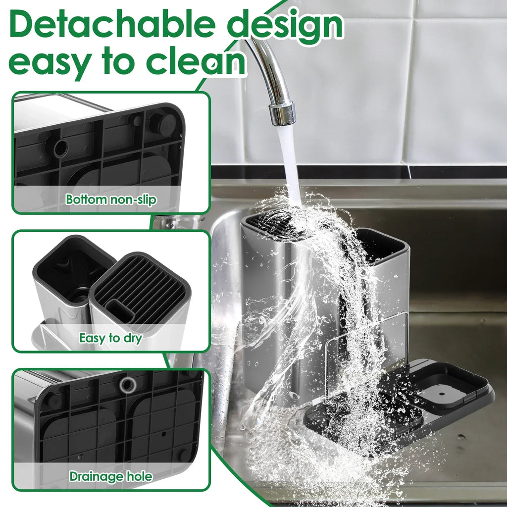 Knife and Utensil Holder 22 cm Stainless Steel Countertop Cutlery Organiser with Removable Sections