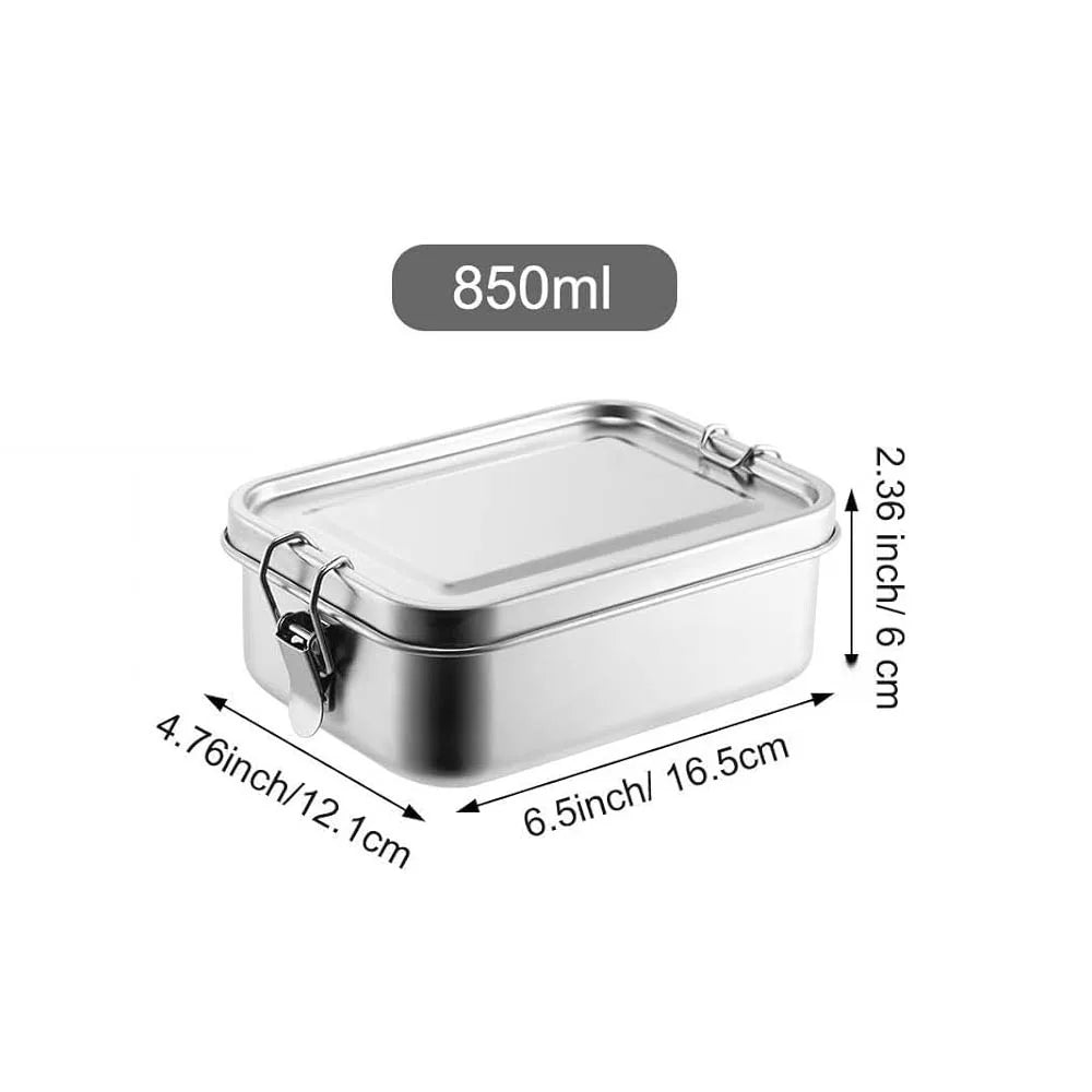 304 Stainless Steel Bento Lunch Box 850ml Leak Resistant Food Storage Container with Locking Clips