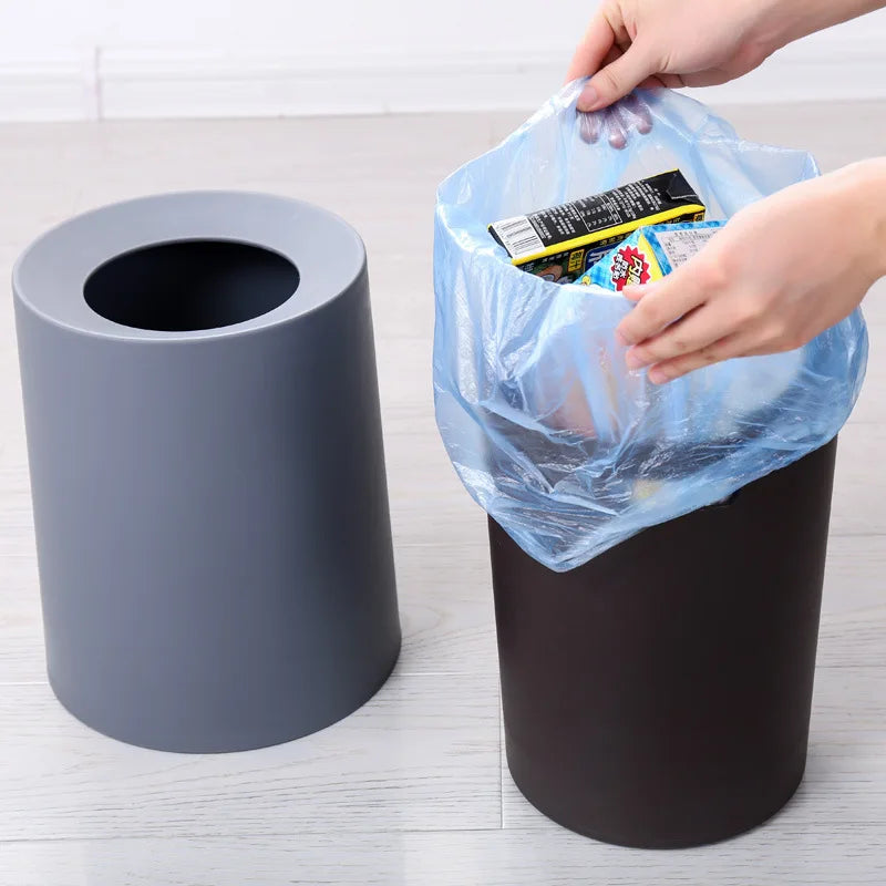 Plastic Trash Can 12L Matte Finish Waste Bin Double Layer Storage Bucket Gray