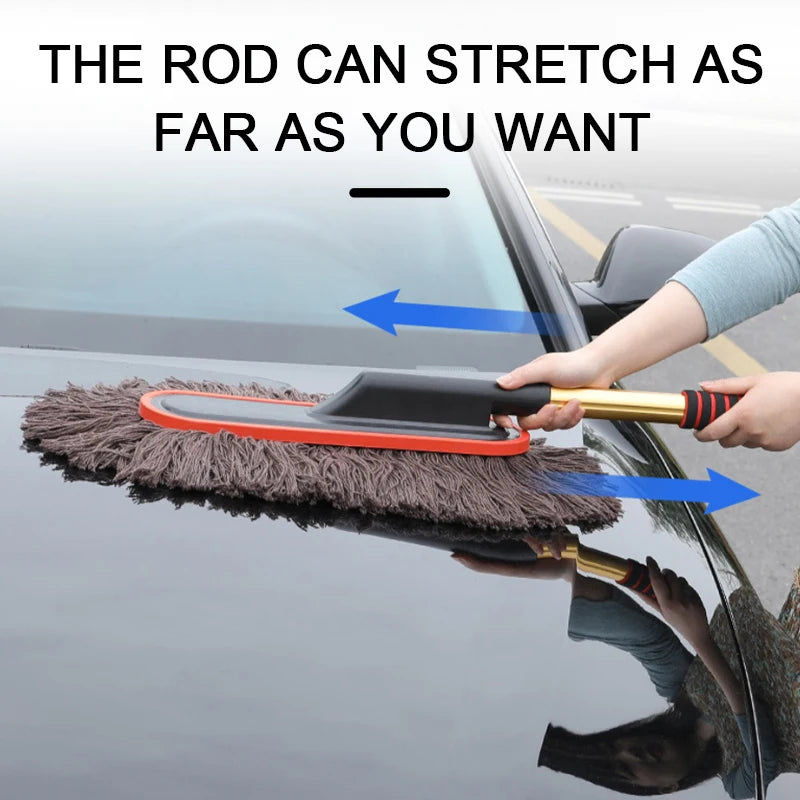 Car Cleaning Duster Mop Telescopic Handle 55–70cm Microfiber Wax Brush Set  Maroon
