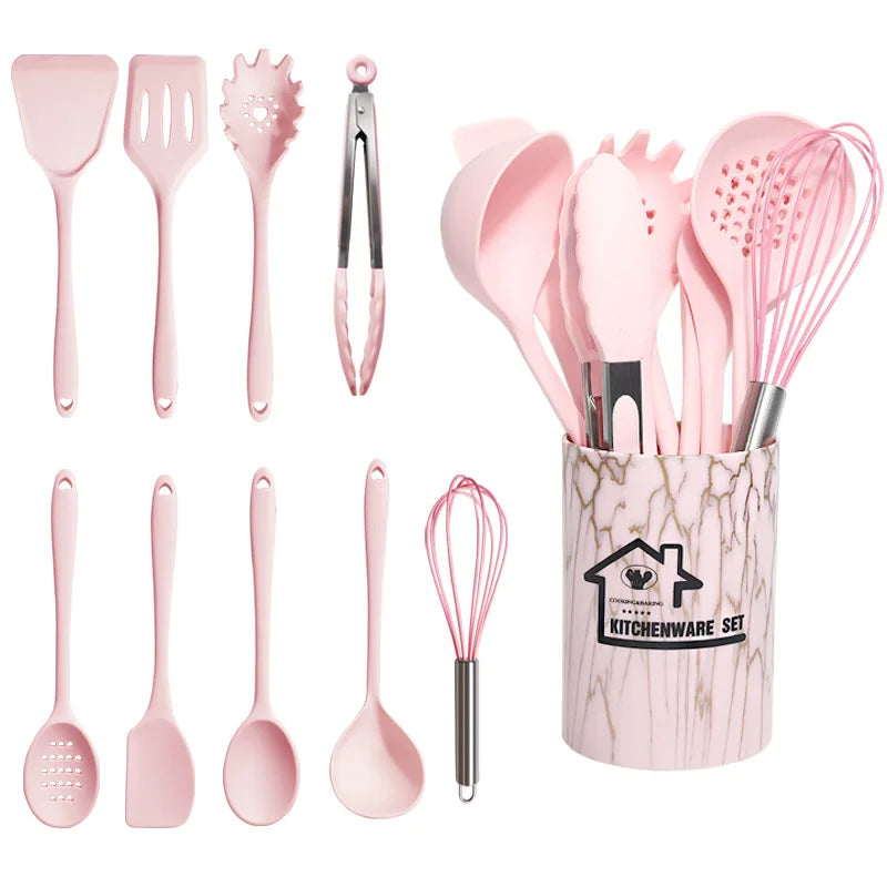10-Piece Silicone Cooking Utensils Set with Storage Box – Black