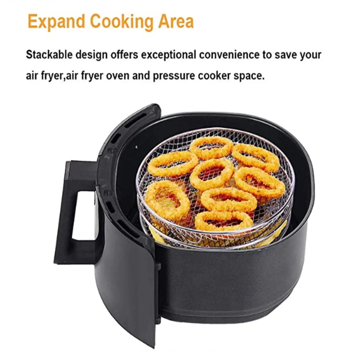 Air Fryer Rack Set 3 Tier Stackable 304 Stainless Steel Dehydrator Grill Basket Square