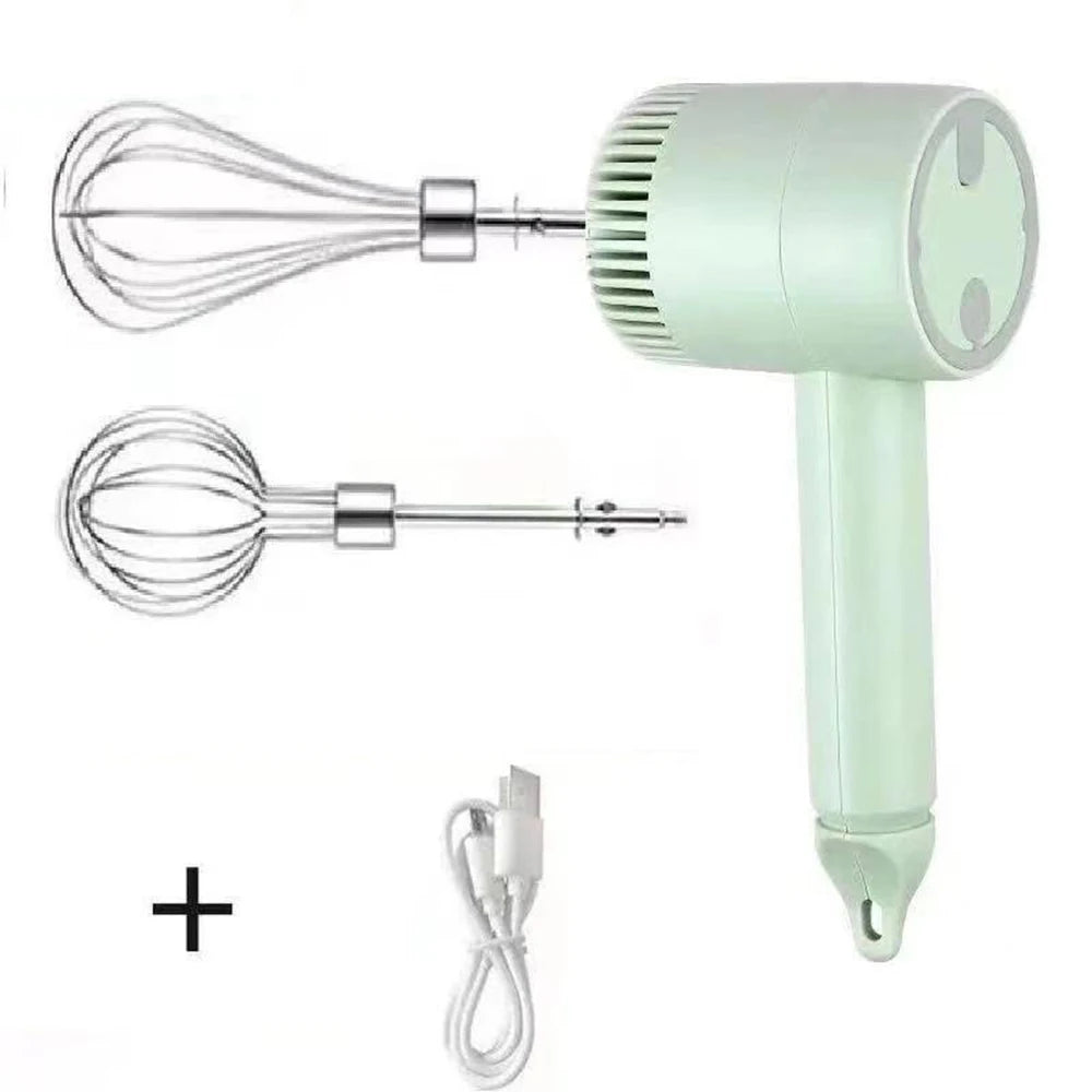 Wireless Electric Food Mixer USB Rechargeable Hand Mixer 3 Speed Egg Beater with Dual Whisks – Green