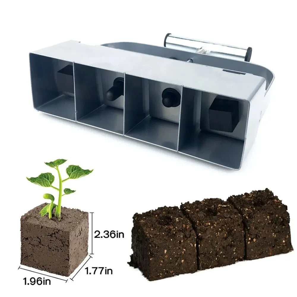 Soil Block Maker – 4-Cell Handheld 50mm Seedling Blocking Tool for Garden & Greenhouse Use