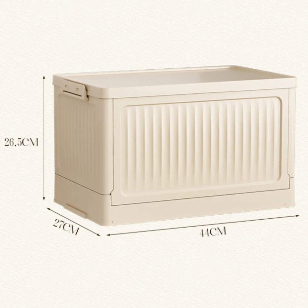 Storage Box with Lid 44 × 27 × 26.5 cm Foldable Stackable PP Organiser - Beige