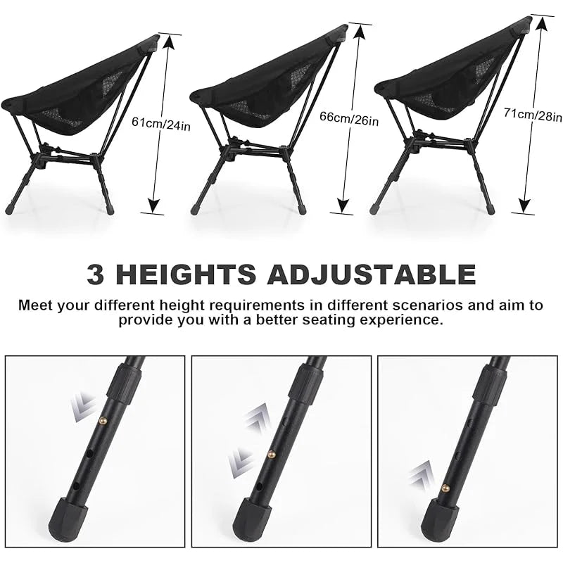 Outdoor Folding Chair Portable Beach Camping Seat with Carry Bag - Black