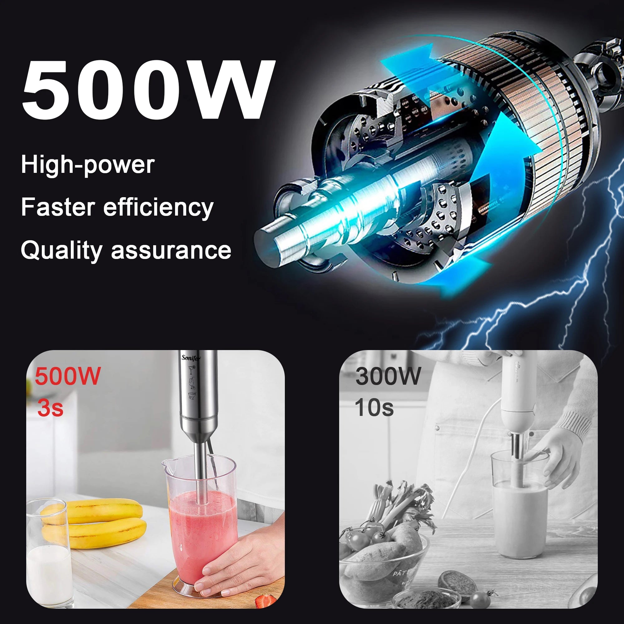 Stick Blender 500W Multi Food Mixer 600mL Beaker Dual Speed Control – Silver