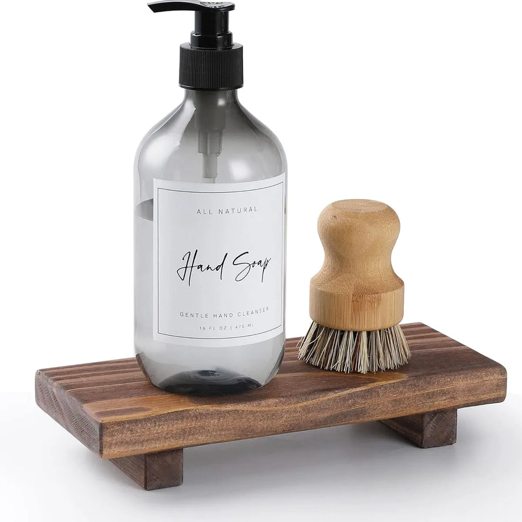 Wooden Pedestal Soap Stand Farmhouse Bathroom Counter Riser Soap Dish Display Tray for Kitchen and Bathroom – Walnut