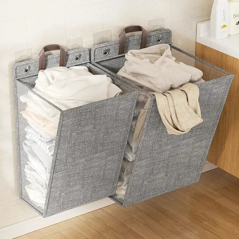 Laundry Basket Foldable Wall Hanging Hamper Space Saving Storage - Grey