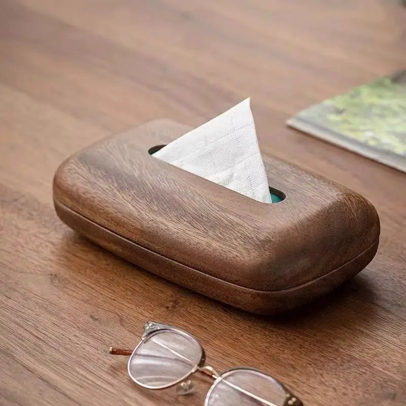Solid Wood Tissue Box Cover Walnut Finish Desktop Tissue Holder for Home Office and Bathroom – Walnut