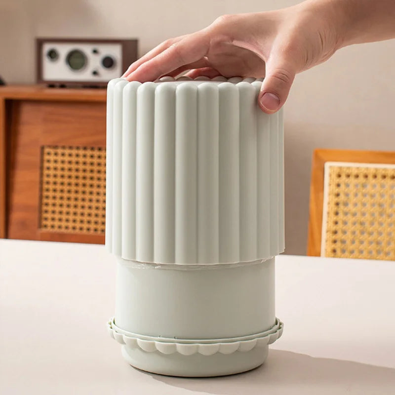 Mini Desk Rubbish Bin Sunflower Design Press-Top Lid Small Waste Bin - Purple