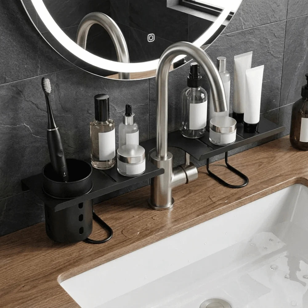 Bathroom Storage Rack Carbon Steel Drainage Shelf Over Faucet Organiser