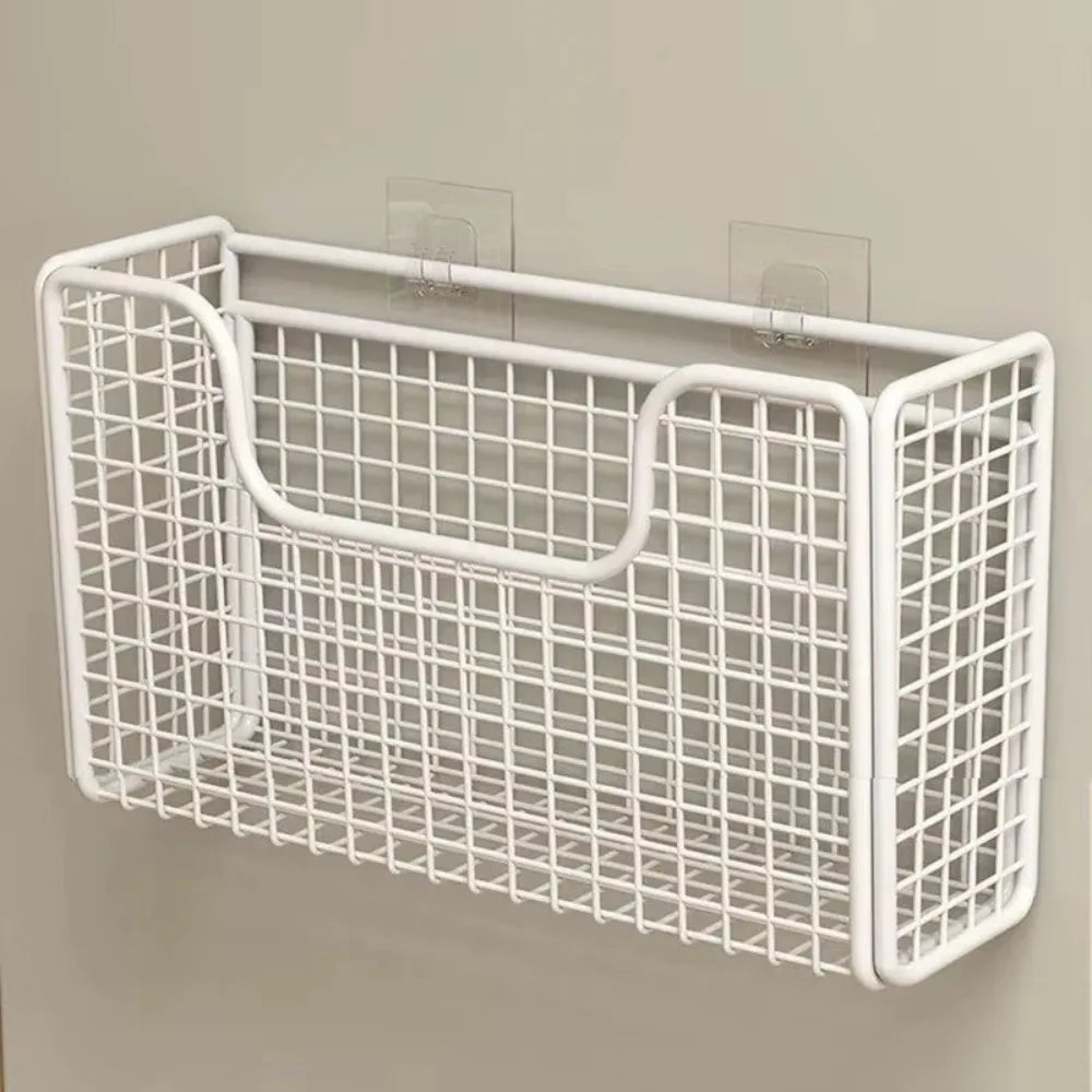 Cabinet Door Storage Rack Wall Mounted Punch Free Kitchen Organiser with 2 Adhesive Hooks – White