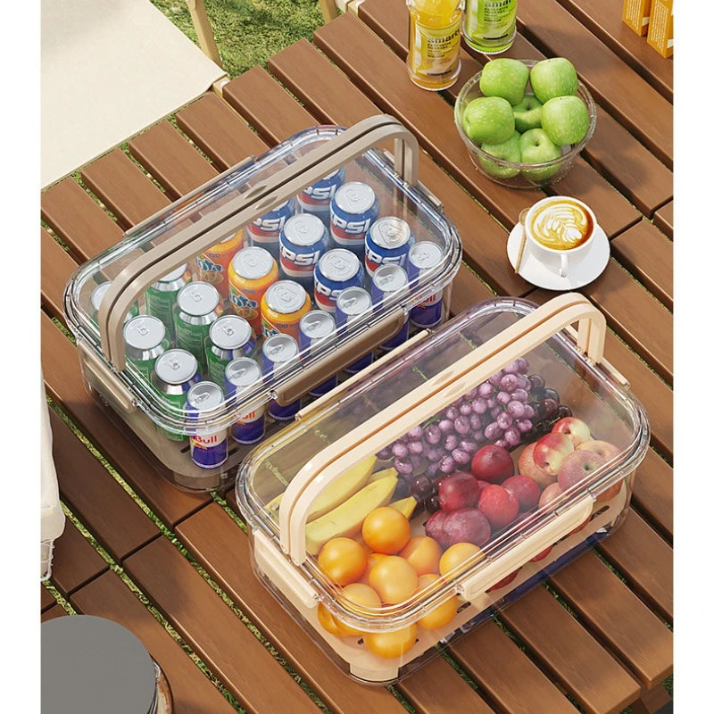 Portable Food Storage Container Airtight Freshness Box with Drain Plate and Carry Handle – Yellow