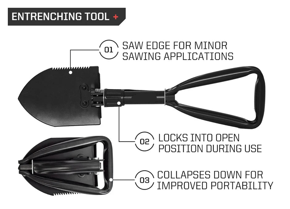 Folding Shovel Multitool – Heavy Duty Outdoor Entrenching Tool for Camping, Gardening & Survival