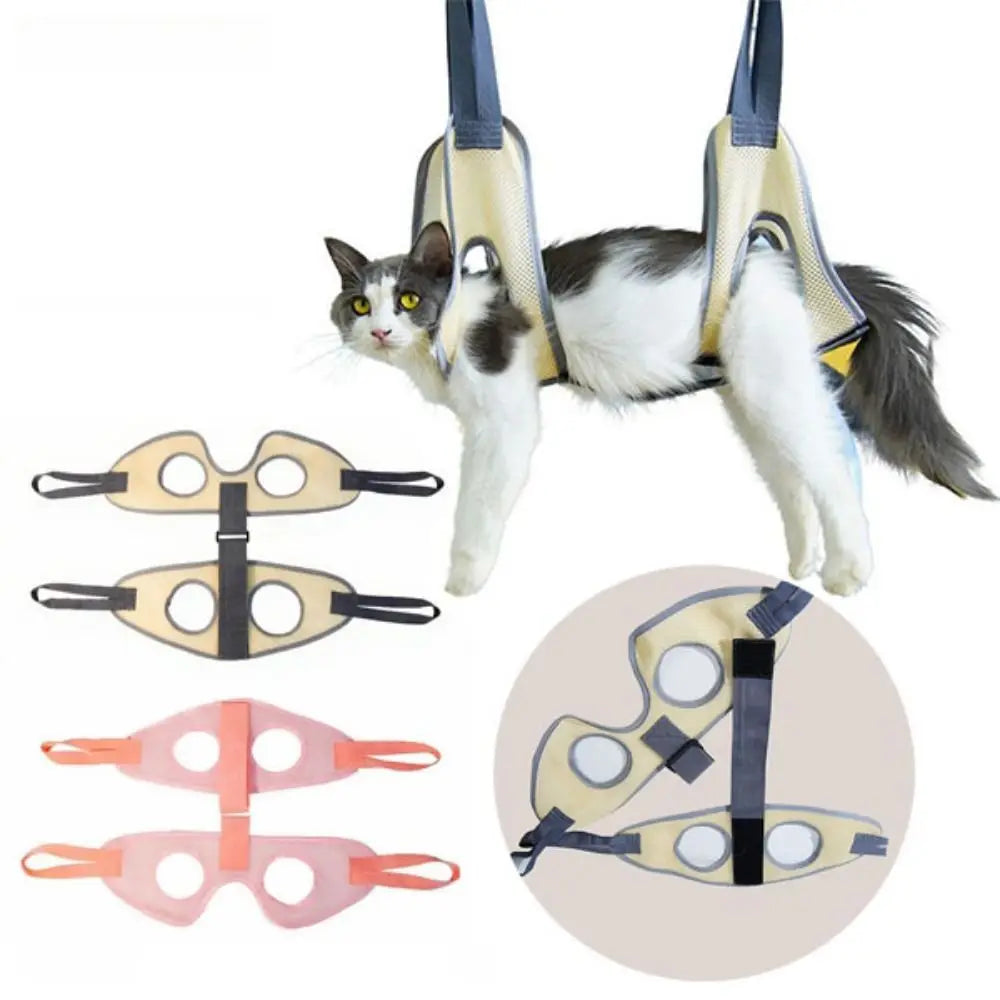Pet Grooming Hammock Sling Adjustable Polyester Claw Care Bag with Hooks - Grey