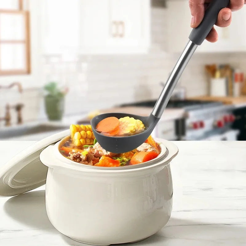 12PCS 360° Rotating Silicone Kitchen Utensil Set – Non-Toxic Cooking & Baking Tools – Heat Resistant with Rotating Base - Grey